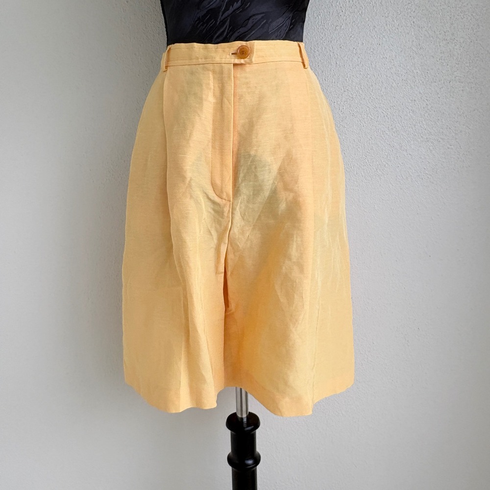 Laurel Pleated Shorts Linen Silk Blend, Womens 40 Yellow
